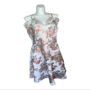 Rumors Pink Floral Satin Mini Dress Off Shoulder Size 2X Spring Wedding